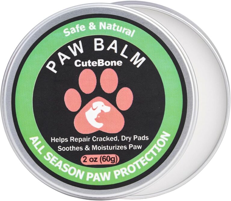 CuteBone Dog Paw Balm 2 oz (60g) Soother 100% Organic & Natural Puppy Moisturizer Nose Cream Butter Lick Safe for Dogs&Cats Foot Pad Heals, Repairs & Restores Dry, Cracked & Damaged Paws Protection