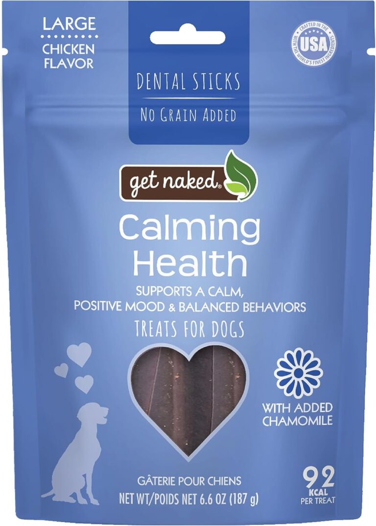Get Naked Calming Dental Sticks for Dogs  Grain-Free Chicken Flavor, Anxiety Relief with Chamomile, Passion Flower, No CBD, Tartar Control, Gluten-Free  Large Sticks 6.6 oz Bag