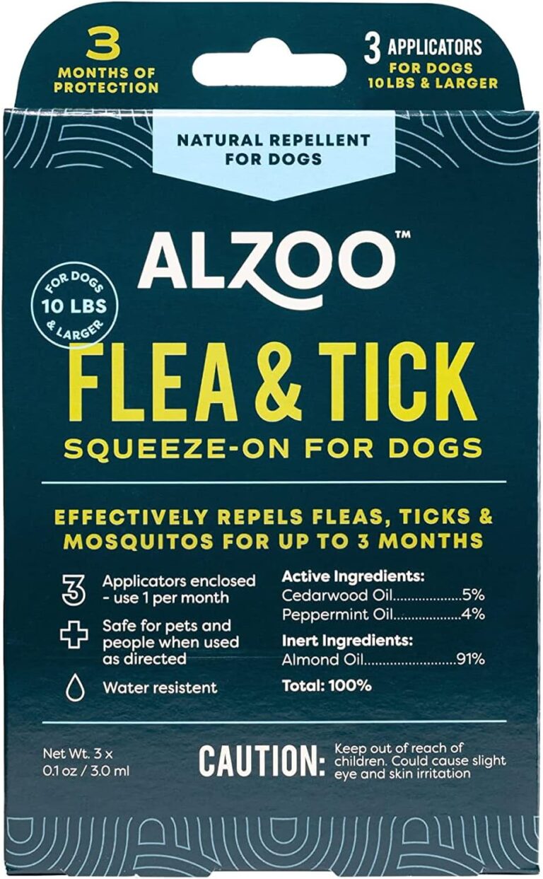 ALZOO Natural Flea & Tick Squeeze-On for Dogs, Helps Repel Fleas, Ticks & Mosquitos, Up to 3-Months Protection, Plant-Based Active Ingredients, Water-Resistant, 3 EZ-On Applicators Per Pack
