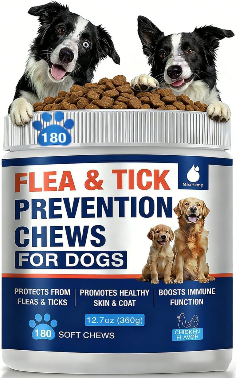 Flea and Tick Prevention for Dogs Chewables-180 Cts, Natural Dog Flea and Tick Treatment, Oral Flea Pills for Dogs Puppy, Skin & Coat Support Supplement, Soft Chews, Chicken Flavor