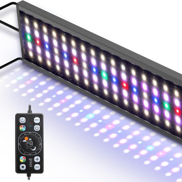 hygger Aquarium LED Light Fish Tank Full Spectrum Lighting with 24/7 Day-Night Cycle Mode & Auto On/Off Timer, 7 Color Options, Dimmable, Extendable Bracket for 48~54in Tank Plant Lights