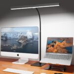 Desk Lamp for Home Office with Base, Eye-Caring Desk Light with Adjustable Gooseneck, 12W USB Adapter Touch Control 5 Dimmable Brightness & Color Tall Lamp for Work, Computer, Study, Task