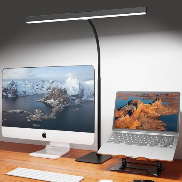 Desk Lamp for Home Office with Base, Eye-Caring Desk Light with Adjustable Gooseneck, 12W USB Adapter Touch Control 5 Dimmable Brightness & Color Tall Lamp for Work, Computer, Study, Task