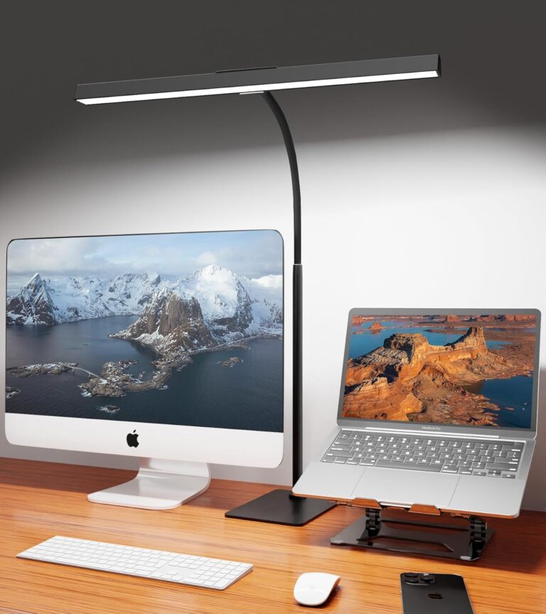 Desk Lamp for Home Office with Base, Eye-Caring Desk Light with Adjustable Gooseneck, 12W USB Adapter Touch Control 5 Dimmable Brightness & Color Tall Lamp for Work, Computer, Study, Task