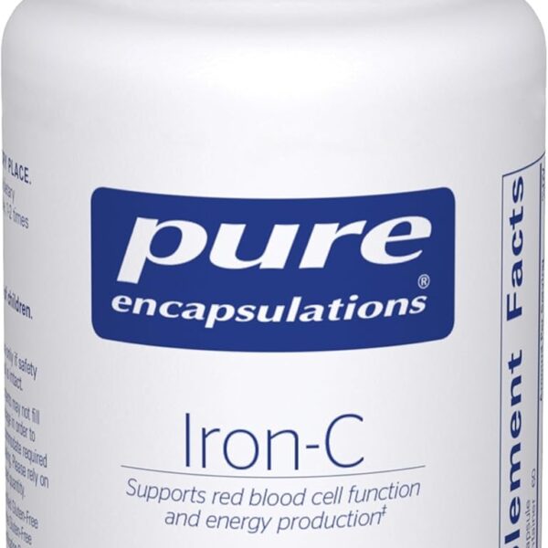 Pure Encapsulations Iron-C - 15 mg - 175 mg Vitamin C - Red Blood Cell Support* - Energy Production - Highly Bioavailable Iron Pill - Gluten Free & Vegan - 60 Capsules