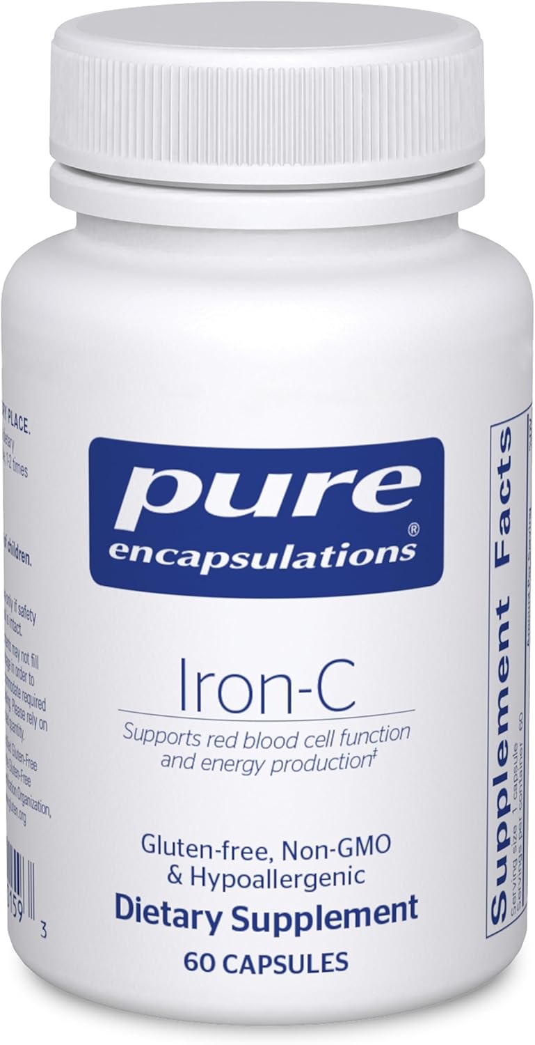 Pure Encapsulations Iron-C - 15 mg - 175 mg Vitamin C - Red Blood Cell Support* - Energy Production - Highly Bioavailable Iron Pill - Gluten Free & Vegan - 60 Capsules Pure Encapsulations Iron-C - 15 mg - 175 mg Vitamin C - Red Blood Cell Support* - Energy Production - Highly Bioavailable Iron Pill - Gluten Free & Vegan - 60 Capsules