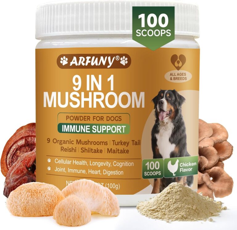 Mushroom for Dogs - Turkey Tail for Dogs - 9 Organic Mushroom Supplement with Turkey Tail, Reishi, Lions Mane - Hip & Joint, Skin & Coat, Digestive, Cellular, Immune Health Support - Chicken Flavor