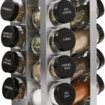 Kamenstein 16 Jar Heritage Revolving Countertop Spice Rack Organizer with Spices Included, FREE Spice Refills for 5 years, Brushed Stainless Steel with Black Caps | Revolving, Organizer, with Spices Included, with Black Caps