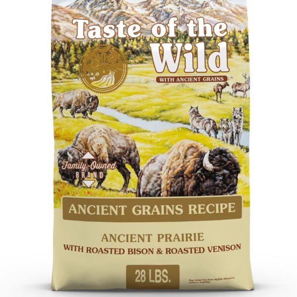 Taste of The Wild with Ancient Grains, Ancient Prairie Canine Recipe with Roasted Bison and Venison Dry Dog Food, Made with High Protein from Real Meat and Guaranteed Nutrients and Probiotics 28lb