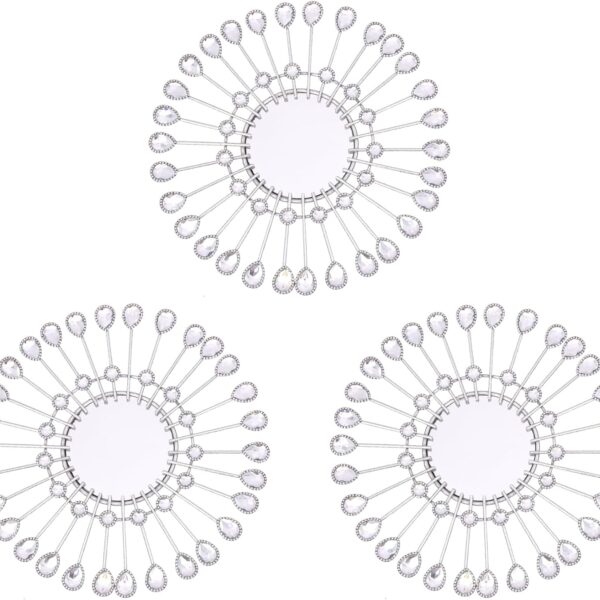 Silver Mirrors 3 PCE, 9 inchSunburst Mirror Hanging Wall Decor, Valentine Decorative Mirror Wall Art, Round Mirrors for Bedroom Living Room Bathroom Kitchen, Warming Valentine Gifts