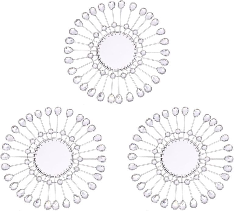 Silver Mirrors 3 PCE, 9 inchSunburst Mirror Hanging Wall Decor, Valentine Decorative Mirror Wall Art, Round Mirrors for Bedroom Living Room Bathroom Kitchen, Warming Valentine Gifts