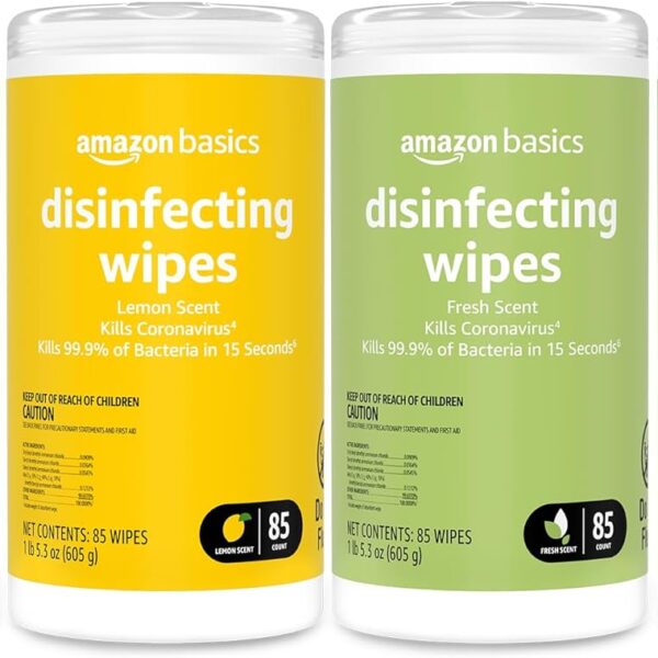 Amazon Basics Disinfecting Wipes, Lemon & Fresh Scent, Thick, Sanitizes/Cleans/Disinfects/Deodorizes, 340 Count (4 Packs of 85)