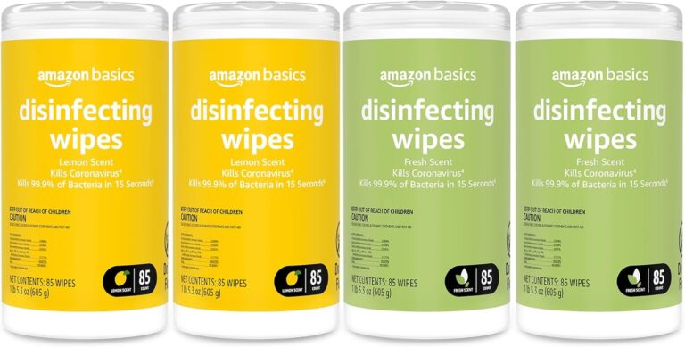 Amazon Basics Disinfecting Wipes, Lemon & Fresh Scent, Thick, Sanitizes/Cleans/Disinfects/Deodorizes, 340 Count (4 Packs of 85)