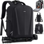 SDYSM Camera Backpack, Hardshell DSLR/SLR Camera Bag with Lens Pouch & 15.6" Laptop Compartment Waterproof Camera Case with Rain Cover Photography Backpack Compatible for Canon/Nikon/Sony/Drone Black