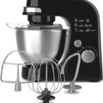 Hamilton Beach Electric Stand Mixer, 4 Quarts, Dough Hook, Flat Beater Attachments, Splash Guard 7 Speeds with Whisk, Black