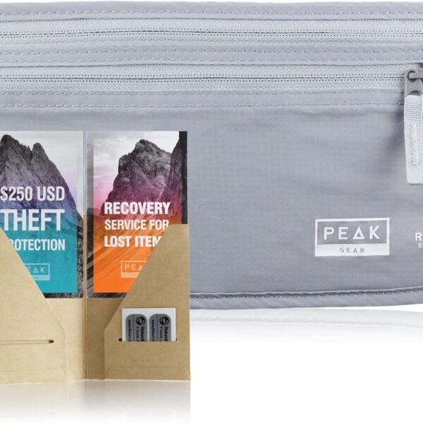 Peak Gear Travel Money Belt. Premium Quality Travel Wallet with RFID Blocking Fabric to Protect Credit Cards, Passports and Documents. Exclusive Theft Protection and 2 Recovery Tags | Gray