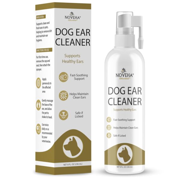 NOVEHA Dog Ear Cleaner Solution - Ear Infection Treatment for Dogs - Hypochlorous Acid Ear Cleanser Spray - Soothes Itchiness, Cleans Ear Canal & Controls Odor - 8 Oz