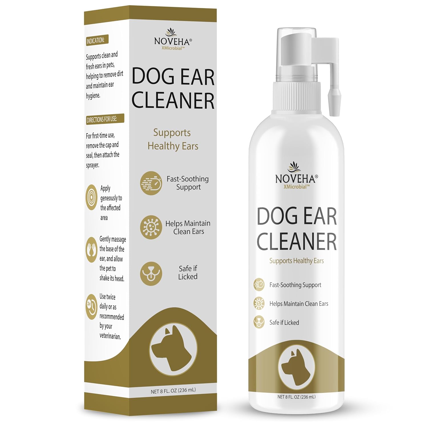 NOVEHA Dog Ear Cleaner Solution - Ear Infection Treatment for Dogs - Hypochlorous Acid Ear Cleanser Spray - Soothes Itchiness, Cleans Ear Canal & Controls Odor - 8 Oz NOVEHA Dog Ear Cleaner Solution - Ear Infection Treatment for Dogs - Hypochlorous Acid Ear Cleanser Spray - Soothes Itchiness, Cleans Ear Canal & Controls Odor - 8 Oz