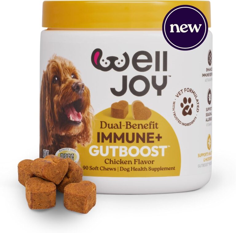 New! WellJoy Dog Supplement Immune+ GutBoost | Dog Health Supplement | Enhances Immune Response | Dual-Benefit GutBoost Formulation | Vet Formulated | Made in USA | Chicken Flavor | 90 Soft Chews