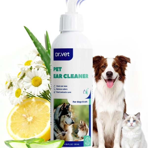 Dog Ear Cleaner Solution Soft Nozzle Ear Treatment for Dogs & Cats, Gently Remove Ear Wax & Debris, Soothe Ear Itching & inflammation, Odor Pet Ear Wash with Aloe Vera & Persimmon 4.06 fl oz