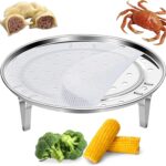 Round Steamer Rack 1pcs with Silicone Liners, Stainless Steel Food Steamer Basket with Removable Stand for Cooking, Instant Pot Steamer Basket for Vegetables Dumplings fish and Seafood (Round-6.9inch/17.5cm)