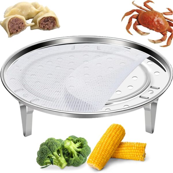 Round Steamer Rack 1pcs with Silicone Liners, Stainless Steel Food Steamer Basket with Removable Stand for Cooking, Instant Pot Steamer Basket for Vegetables Dumplings fish and Seafood (Round-6.9inch/17.5cm)