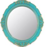 Eaoundm 13.1 x 14.8 inchs Decorative Wall Mirror,Vintage Hanging Mirrors for Bedroom Living-Room Dresser Decor Oval Blue Plastic Frame