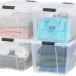 IRIS USA 72 QT Plastic Storage Box with Lid and Latches - 4 Pack - BPA-Free, See-Through Organizing Solution, Durable Nestable Stackable Containers, Secure Pull Handle - Clear