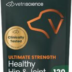 VetriScience Ultimate Strength Healthy Hip & Joint Chews, GlycoFlex Glucosamine, Chondroitin and Green-Lipped Mussel Joint Support Supplement for Dogs, Soothe Joint Discomfort, Duck, 120 Count