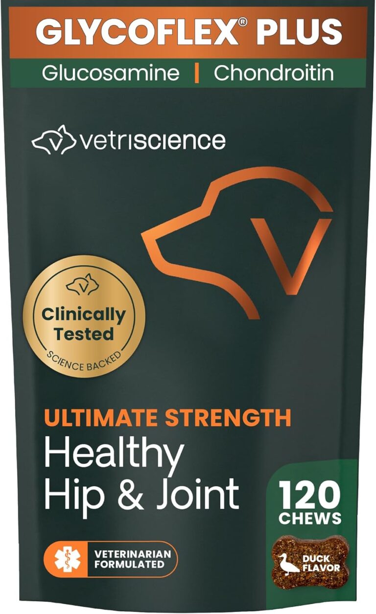 VetriScience Ultimate Strength Healthy Hip & Joint Chews, GlycoFlex Glucosamine, Chondroitin and Green-Lipped Mussel Joint Support Supplement for Dogs, Soothe Joint Discomfort, Duck, 120 Count