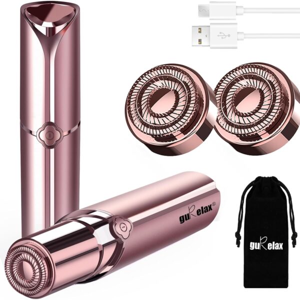 Facial Hair Removal for Women, Electric Painless Rechargeable Facial Hair Remover for Face, Lip, Chin with 2 x Replacement Heads