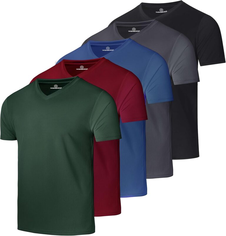 Real Essentials 5 Pack: Men's Mesh Quick Dry Short Sleeve V-Neck T-Shirt - Athletic Performance (Available in Big & Tall)