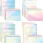 Better Office Products Mini Stationery Set, 100 Piece Set (50 Lined Watercolor Sheets + 50 Matching Envelopes), 5.5 x 8.25 inch, 12 Unique Designs, Double Sided Printing, One Side Lined Paper,