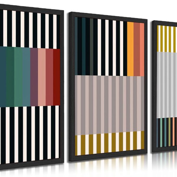 3pcs Abstract Stripes Canvas Wall Art Colorful Mid Century Modern Posters Prints Simple Line Wall Decor Pictures for Living Bedroom office Home Decoration Unframed