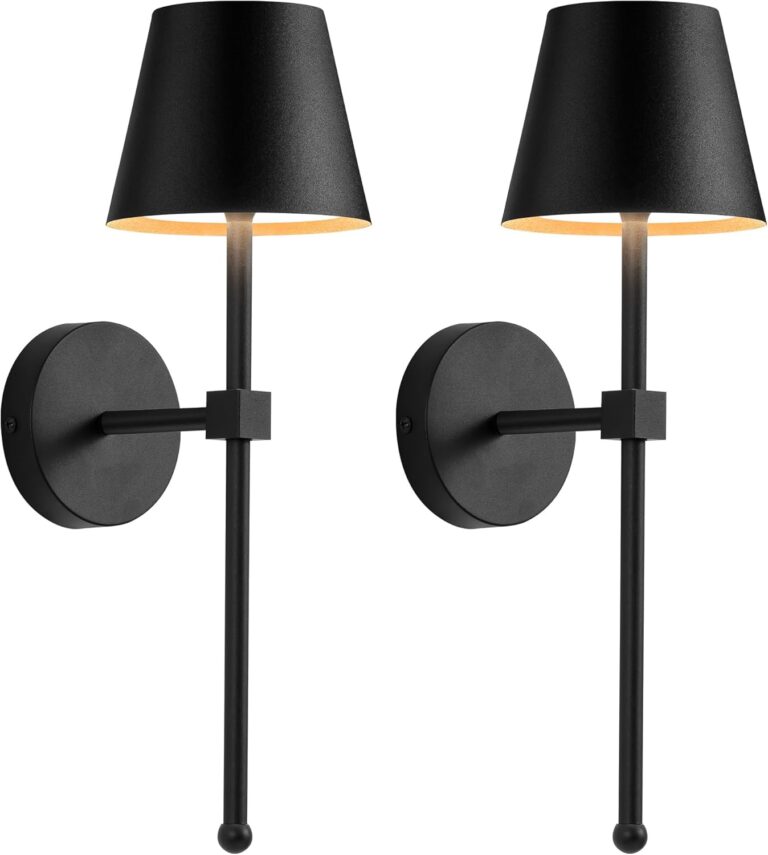 KDG Wireless Wall Sconces Set of 2, Small Cordless 5200mAh Rechargeable Battery LED Wall Lamps, Stepless Dimming Lightings for Wall Painting, Living Room, Bedroom, Hallway, Gifts, Night Light (Black)