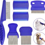 Flea Comb for Cats Dogs, 6 Pack Pet Lice Comb Set Pet Grooming Pets for Small, Medium & Large Pets (Blue)