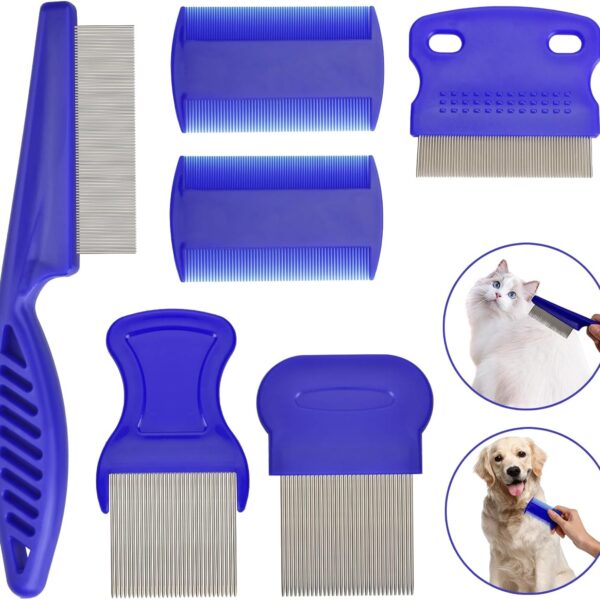 Flea Comb for Cats Dogs, 6 Pack Pet Lice Comb Set Pet Grooming Pets for Small, Medium & Large Pets (Blue)
