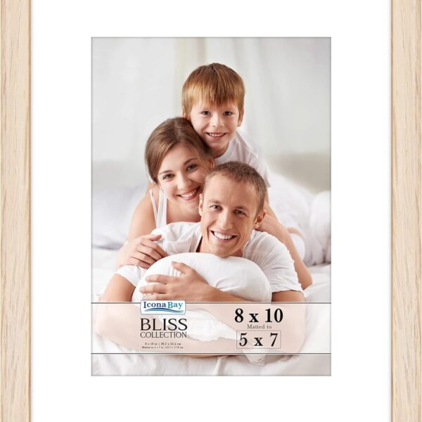 Icona Bay - 8x10 Light Oak Picture Frame with Removable Mat for 5x7 Photo - Modern Style Engineered Wood Frame - Table Top or Wall Mount - Bliss Collection