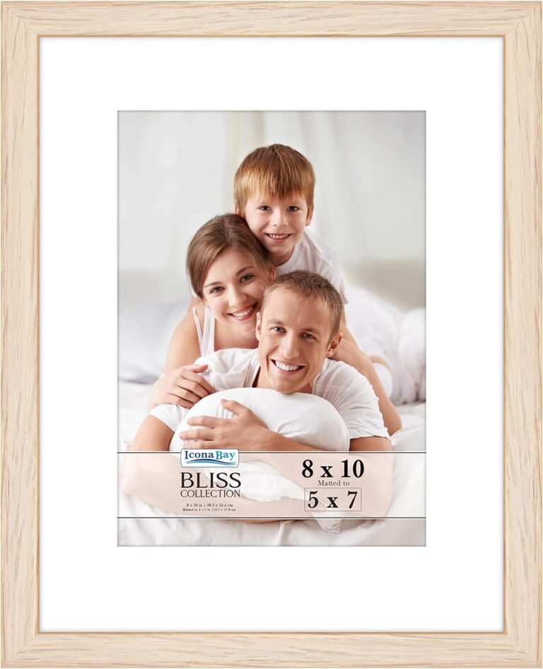 Icona Bay - 8x10 Light Oak Picture Frame with Removable Mat for 5x7 Photo - Modern Style Engineered Wood Frame - Table Top or Wall Mount - Bliss Collection