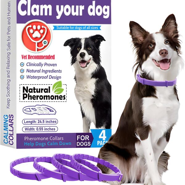 Calming Collars for Dogs - 4 PacksDog Calming Collar Relief for Anxiety, Stress & Separation, Adjustable 25 Inch Size, Anxiety Collar for Dogs, Lasts 60 Days