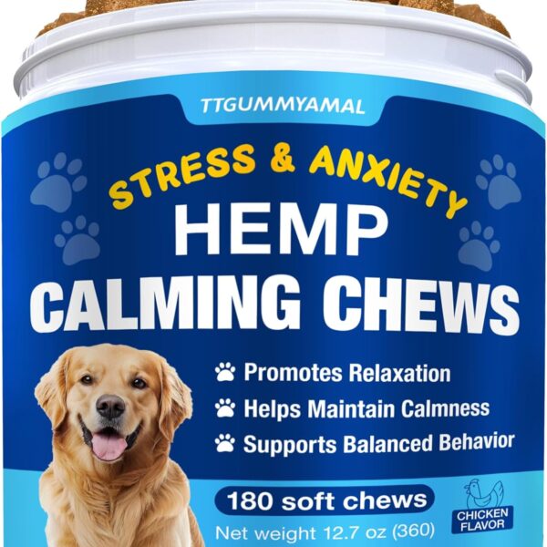 Hemp Calming Chews for Dogs - Advanced Dog Calming Chews - Anxiety Relief Treats for Dogs - Dog Supplements for Storms, Fireworks, Thunder, Barking - Hip and Joint Supplement Support 180 Treats
