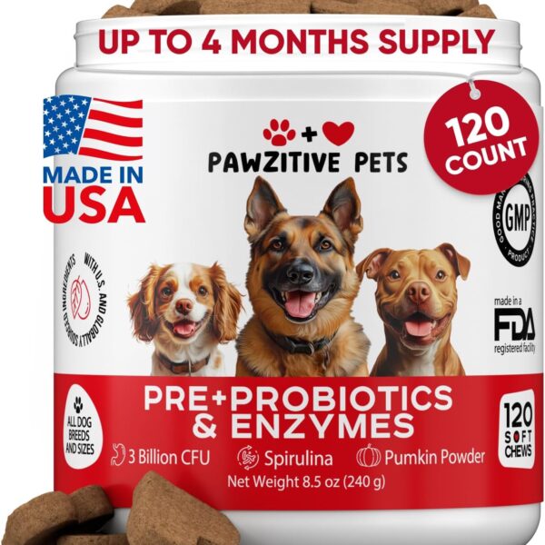 Probiotics for Dogs Digestive Health - Probiotic Chews for Gut Health, Itchy Skin Yeast, Diarrhea - USA Product - Immune Support Supplement - Dog Digestive Support & Allergy Relief Chews with Enzymes