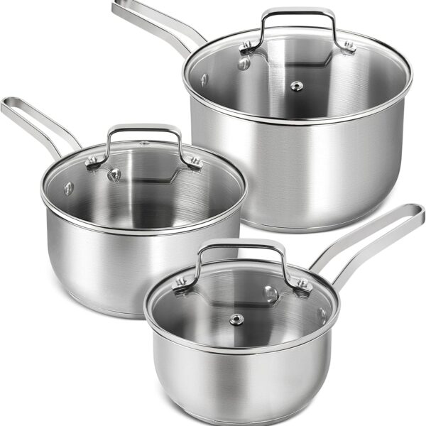 MICHELANGELO Stainless Steel Pot Set - 1QT & 2QT & 3QT Stainless Steel Sauce Pan with Lid, Induction Saucepan Set, Small Pots for Cooking - 6 Pcs