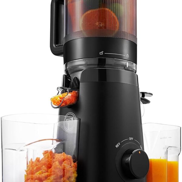 Juicer Machines, TUUMIIST Cold Press Juicer with 5.3" Extra Large Feed Chute Fit Whole Fruits & Vegetables Easy to Clean, High Juice Yield, BPA Free (Black)