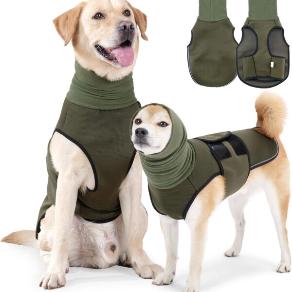 Dog Anxiety Jacket, Dog Shirt with Turtleneck, Breathable Calming Vest, Indoor and Outdoor Separated Pet Jacket (Military Green, Large)