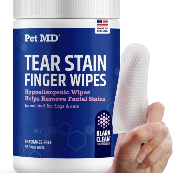Pet MD Finger Wipes - Tear Stain Remover for Dogs & Cat Eye Wipes - Dog Eye Wipes for Discharge and Crust - Fragrance-Free & Hypoallergenic Face and Eye Cleaner - 50ct