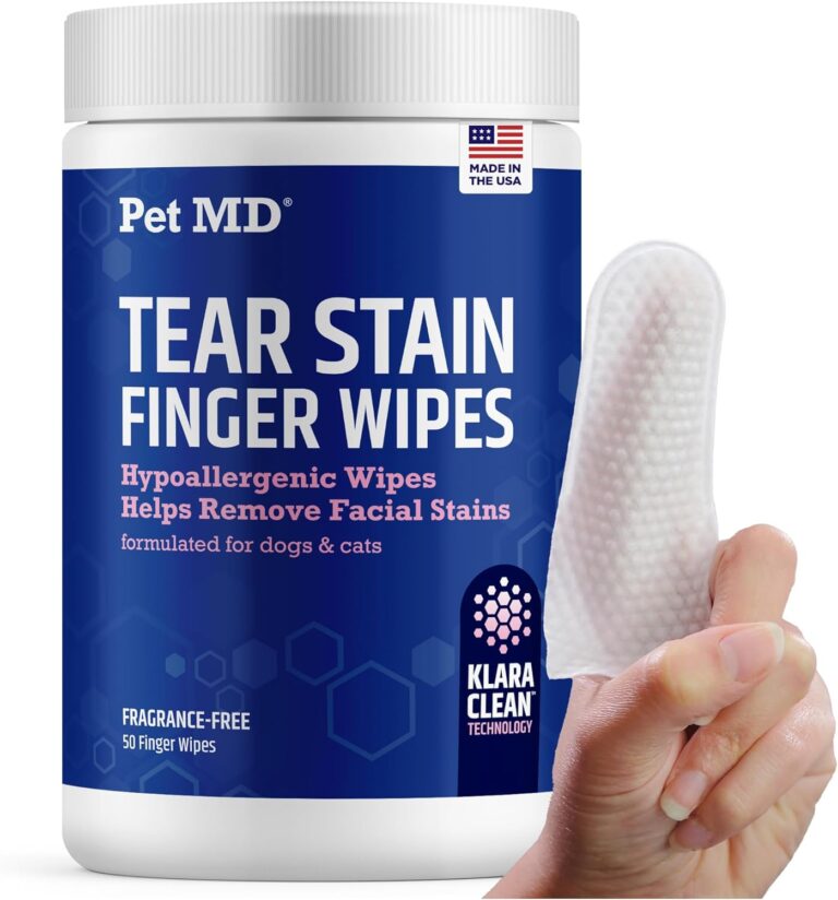Pet MD Finger Wipes - Tear Stain Remover for Dogs & Cat Eye Wipes - Dog Eye Wipes for Discharge and Crust - Fragrance-Free & Hypoallergenic Face and Eye Cleaner - 50ct