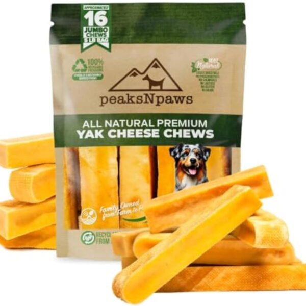 peaksNpaws Premium Yak Cheese Dog Treats - Natural Yak Chews from Himalayan Mountains - Grain Free, Lactose Free - Easily Digestible, 100% Eco-Friendly Packaging (5 Lb. Bag)