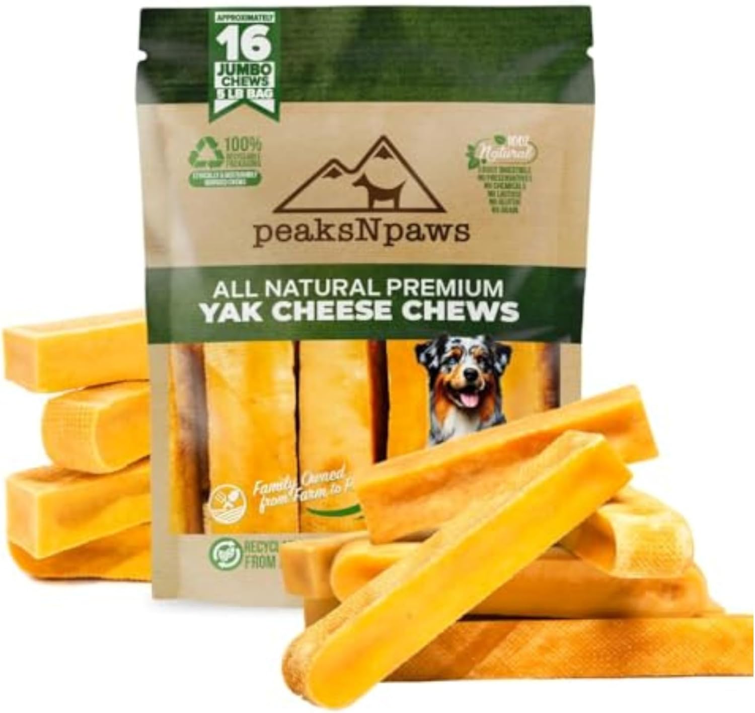 peaksNpaws Premium Yak Cheese Dog Treats - Natural Yak Chews from Himalayan Mountains - Grain Free, Lactose Free - Easily Digestible, 100% Eco-Friendly Packaging (5 Lb. Bag) peaksNpaws Premium Yak Cheese Dog Treats - Natural Yak Chews from Himalayan Mountains - Grain Free, Lactose Free - Easily Digestible, 100% Eco-Friendly Packaging (5 Lb. Bag)