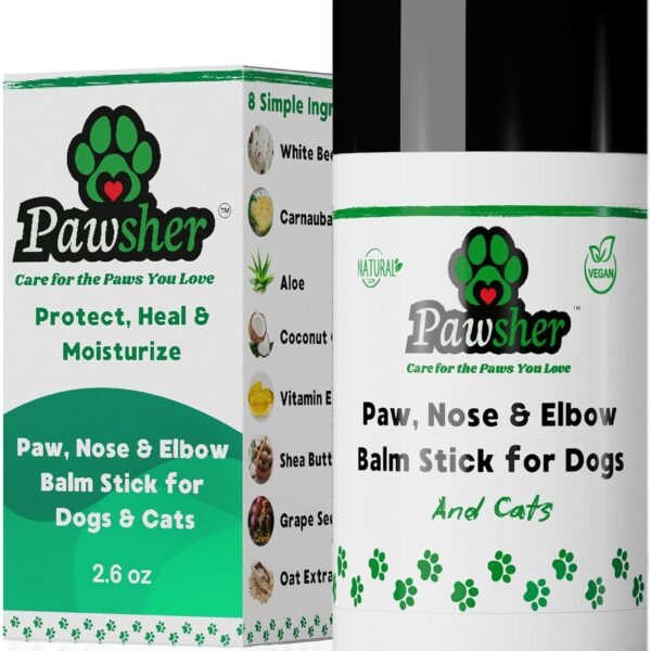 Dog Paw Balm for Dogs & Cats  Elbows, Nose and Paw Protector  Only 8 Vegan Ingredients, All-Weather Protector, Dog Nose Balm (2.6 oz)